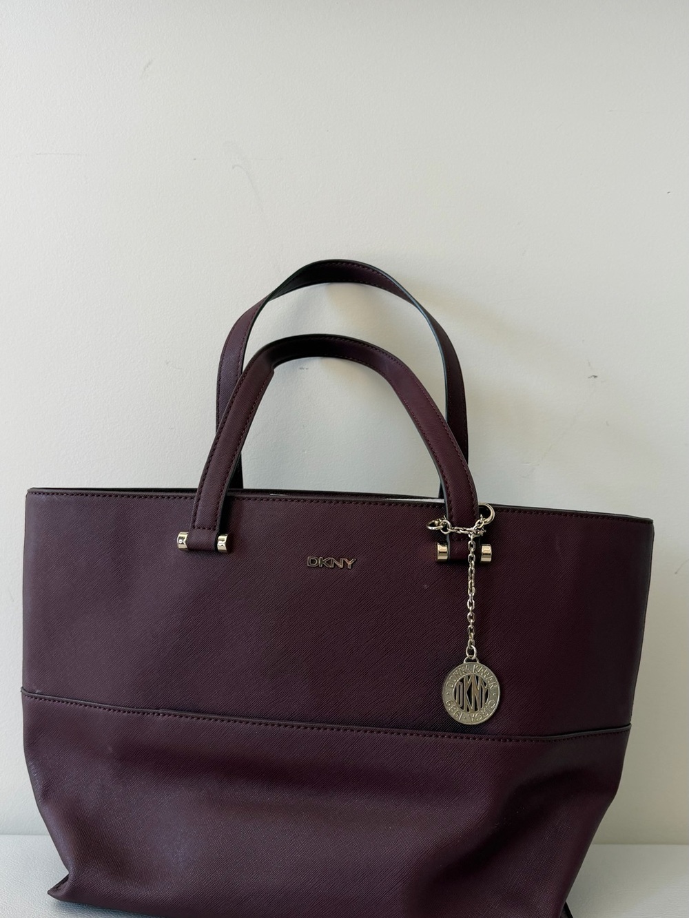 DKNY Plum Saffiano Tote with Gold Charm